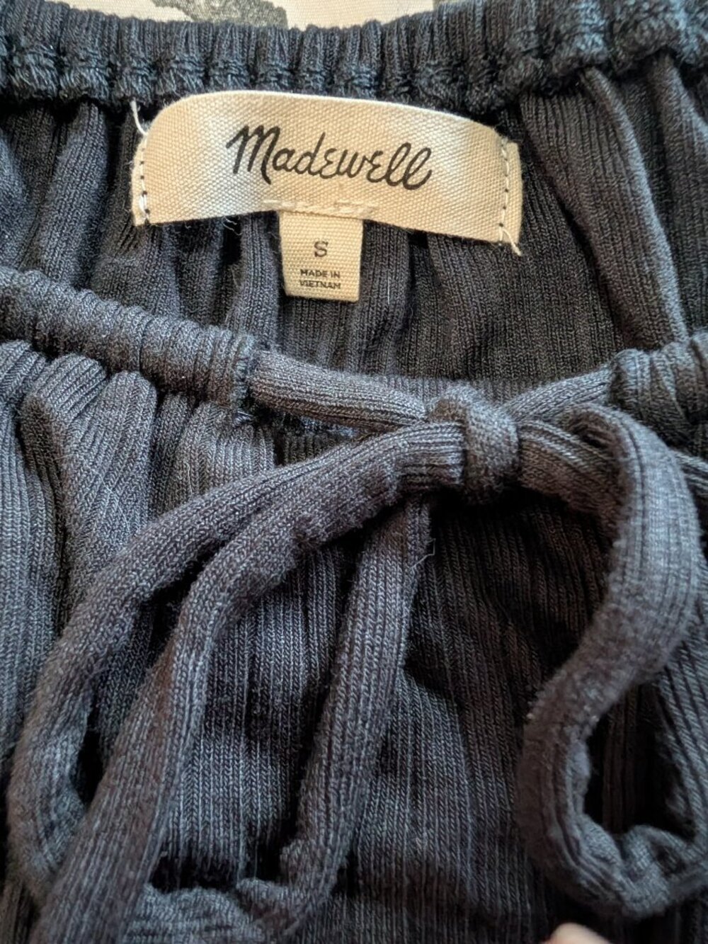 Madewell Ribbed Cropped Long Sleeve Top Black Off Shoulder Tie Front Size S - Picture 5 of 9
